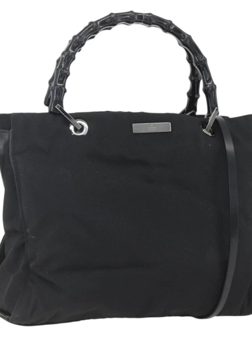 GUCCI Bamboo Hand Bag Nylon 2way Black Silver 002 1016 Auth ep12535